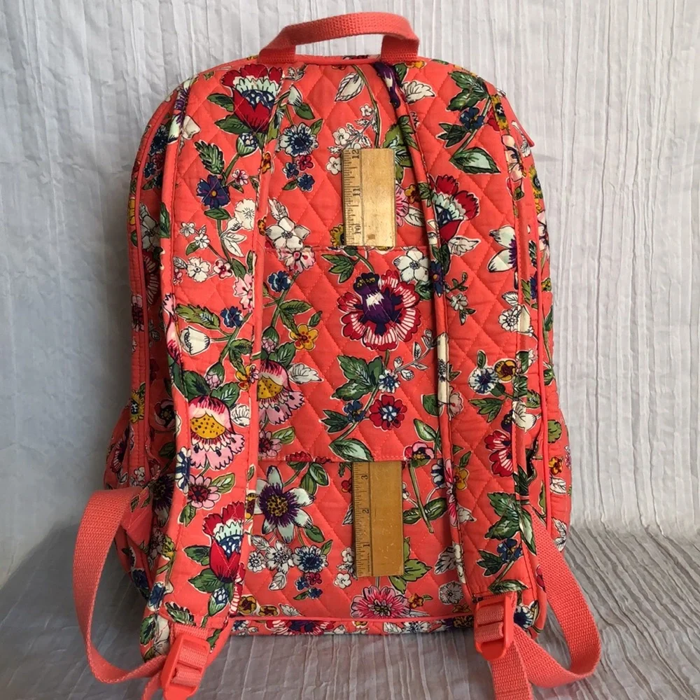 VERA BRADLEY XL Iconic Campus Coral Floral padded laptop tech backpack organizer - Picture 6 of 16